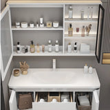 White Wall Mounted Acrylic Bathroom Vanity with Shelves Image - 8