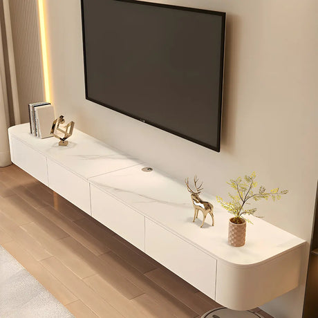 White Wall-Mounted Cabinet Cable Management TV Stand Image - 2