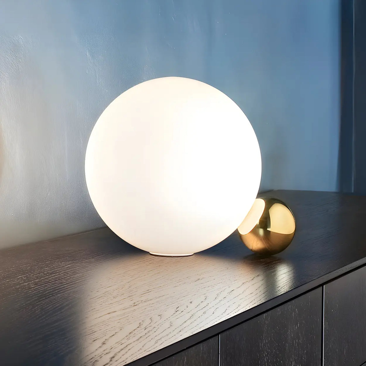 White Warm Light Glass Shade Globe Bedroom Table Lamp Image - 4