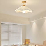 White Wave Flower Fabric Semi-Flush Mount Ceiling Light Image - 1