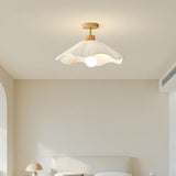 White Wave Flower Fabric Semi-Flush Mount Ceiling Light Image - 2