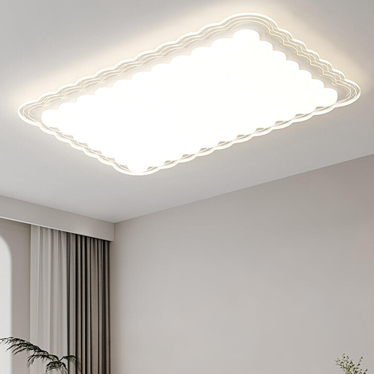 White Wave Rectangular LED Flush Mount Ceiling Light Image - 1