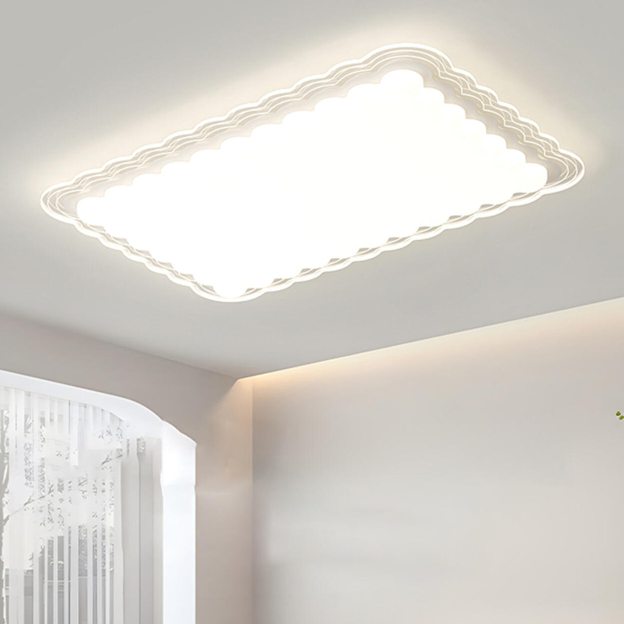 White Wave Rectangular LED Flush Mount Ceiling Light Image - 4