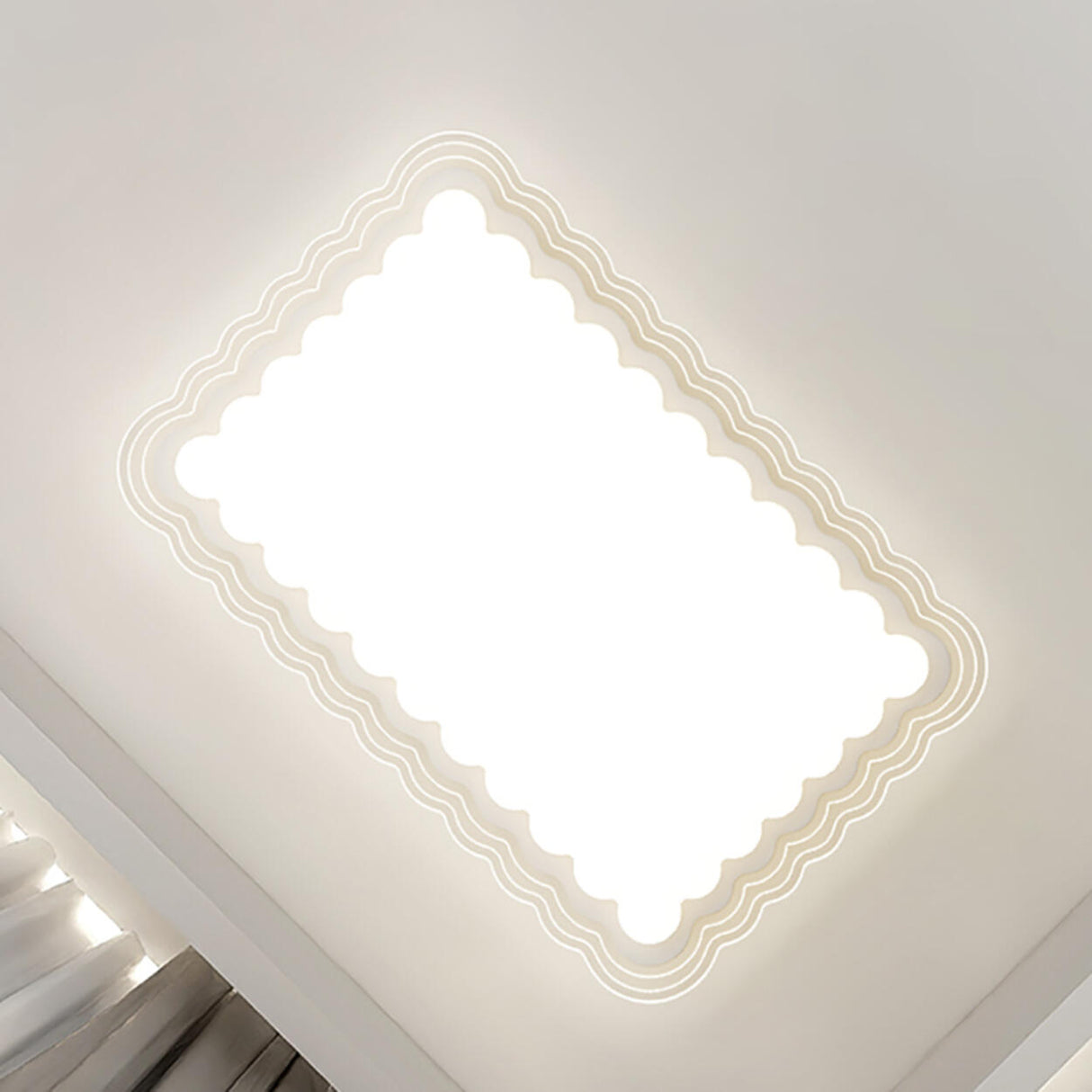 White Wave Rectangular LED Flush Mount Ceiling Light Image - 6