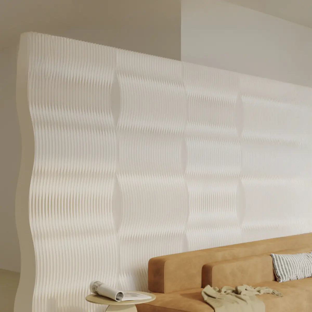 White Wavy Paper Privacy Single Panel Room Divider Screen Image - 1