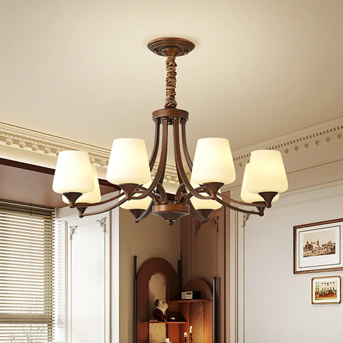 White Wine Glass Brown Branch Living Room Chandelier Image - 2