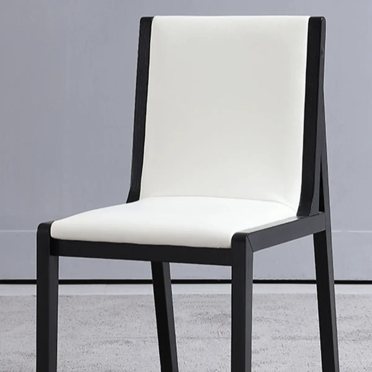 White Wood Armless Faux Leather Side Dining Chairs Image - 7