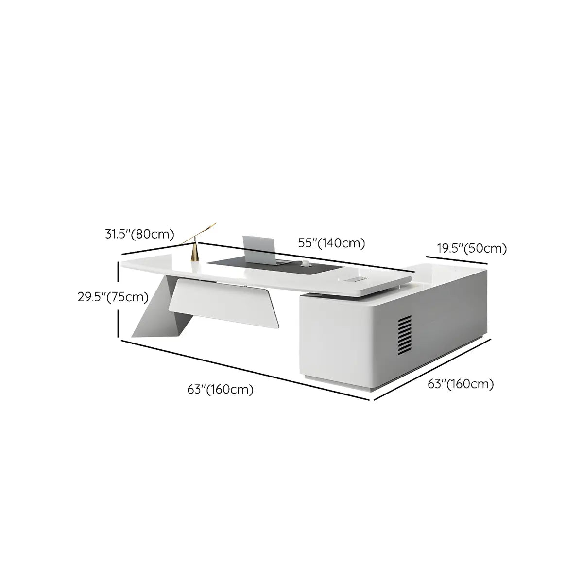 White Wood Cabinet Drawers L-Shape Long Writing Desk 