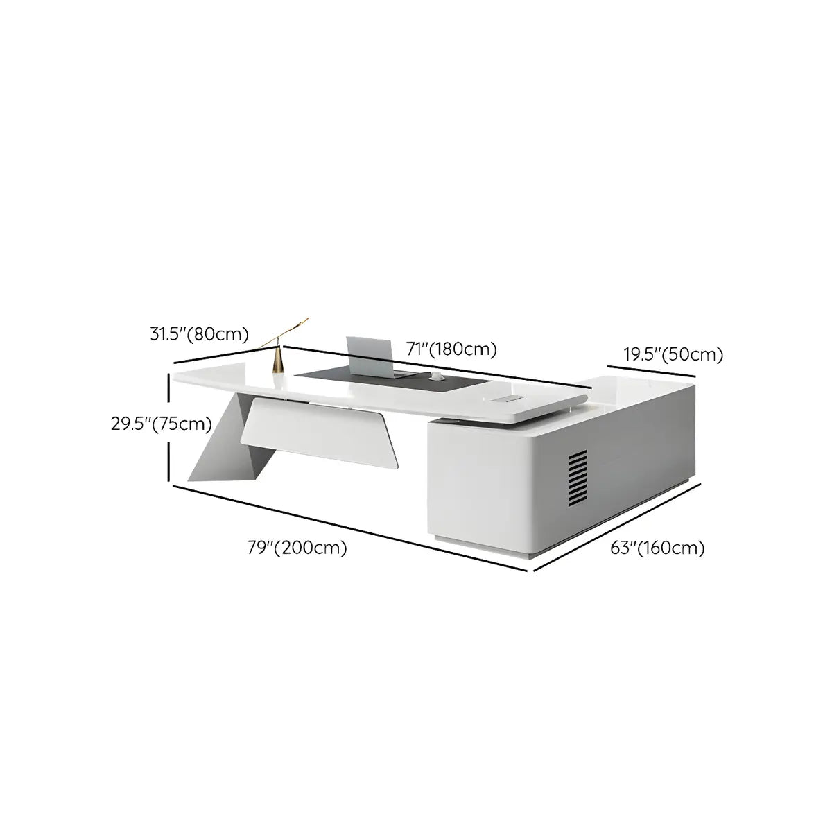 White Wood Cabinet Drawers L-Shape Long Writing Desk Image - 14