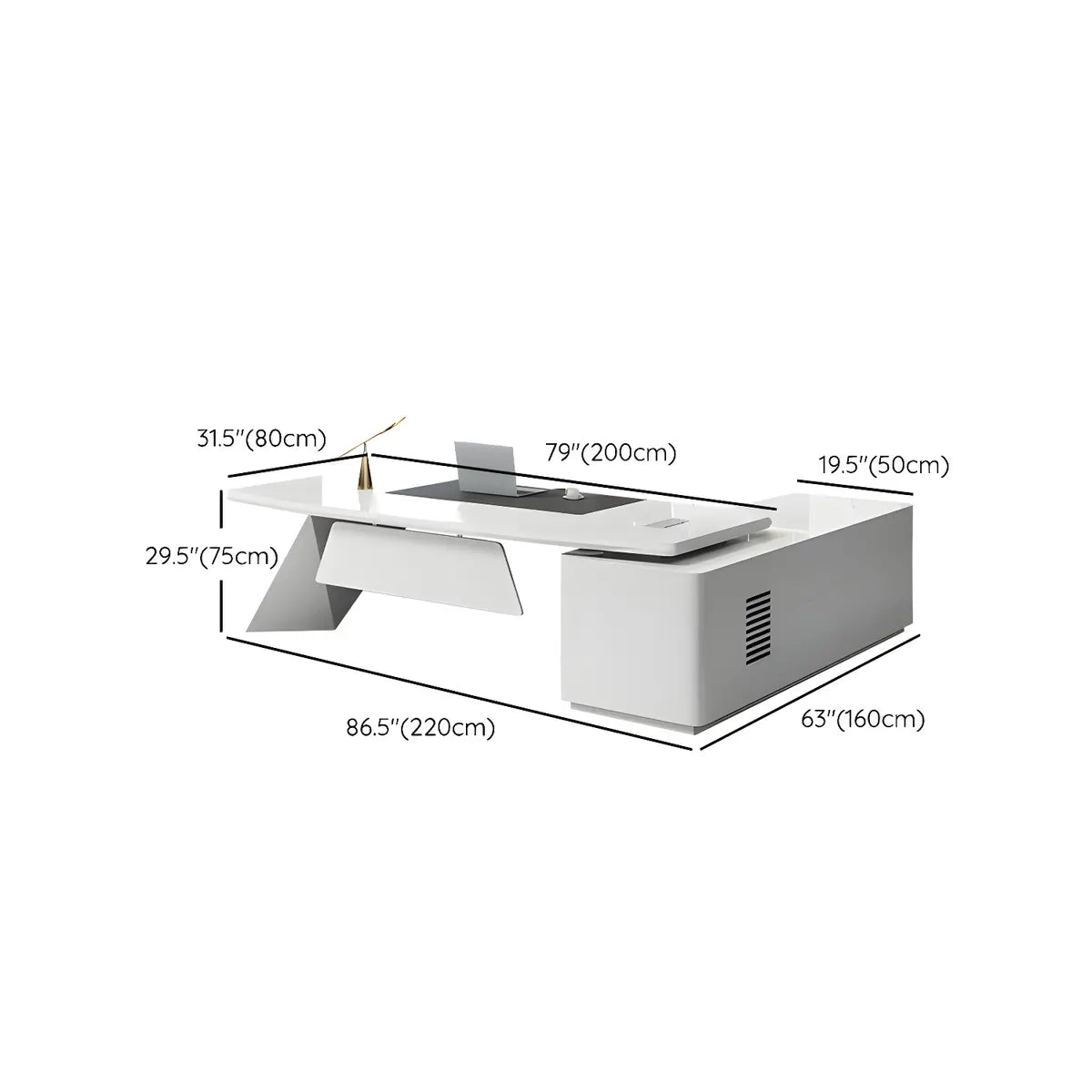 White Wood Cabinet Drawers L-Shape Long Writing Desk Image - 15