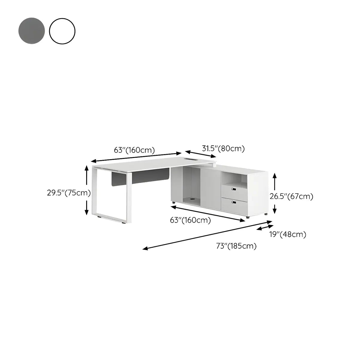 White Wood Cable Exterior Shelf L-Shape Writing Desk 