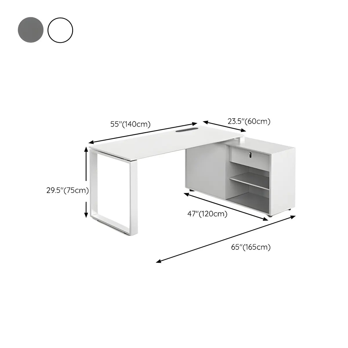 White Wood Cable Exterior Shelf L-Shape Writing Desk Image - 14