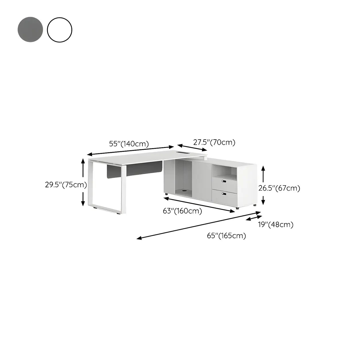 White Wood Cable Exterior Shelf L-Shape Writing Desk Image - 17