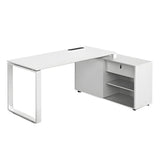 White Wood Cable Exterior Shelf L-Shape Writing Desk Image - 2