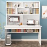 White Wood Cable Exterior Shelf Sled Computer Desk Image - 1