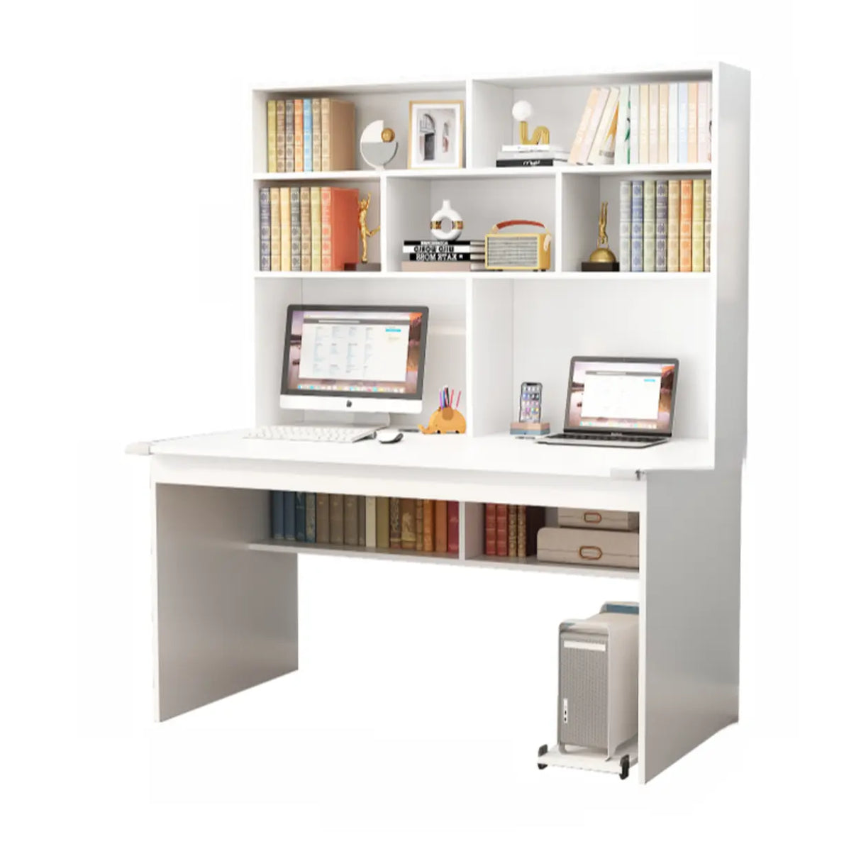 White Wood Cable Exterior Shelf Sled Computer Desk Image - 10