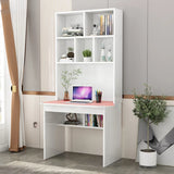 White Wood Cable Exterior Shelf Sled Computer Desk Image - 15