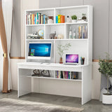 White Wood Cable Exterior Shelf Sled Computer Desk Image - 3