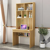 White Wood Cable Exterior Shelf Sled Computer Desk Image - 5