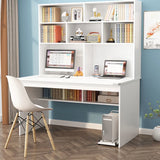 White Wood Cable Exterior Shelf Sled Computer Desk Image - 6