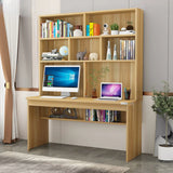 White Wood Cable Exterior Shelf Sled Computer Desk Image - 7