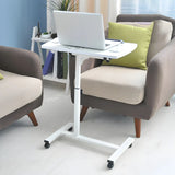 White Wood Casters Narrow Small T-Shape Standing Desk Image - 2