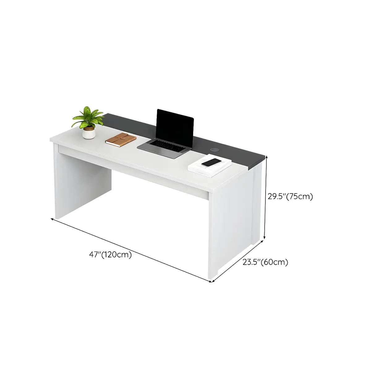 White Wood Drawers Cable Management Writing Desk 