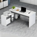 White Wood Drawers Cable Management Writing Desk Image - 3