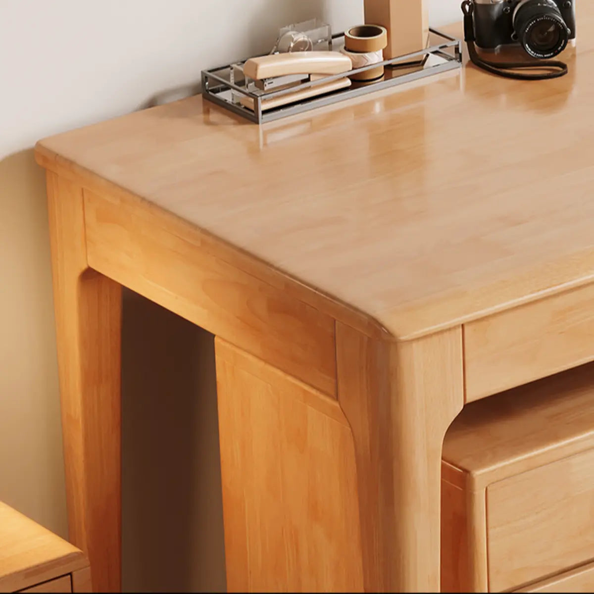 White Wood Drawers Rectangle Butcher Block Writing Desk Image - 9