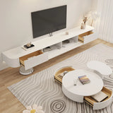 White Wood Drawers Rectangle Floating Mount TV Stand Image - 3