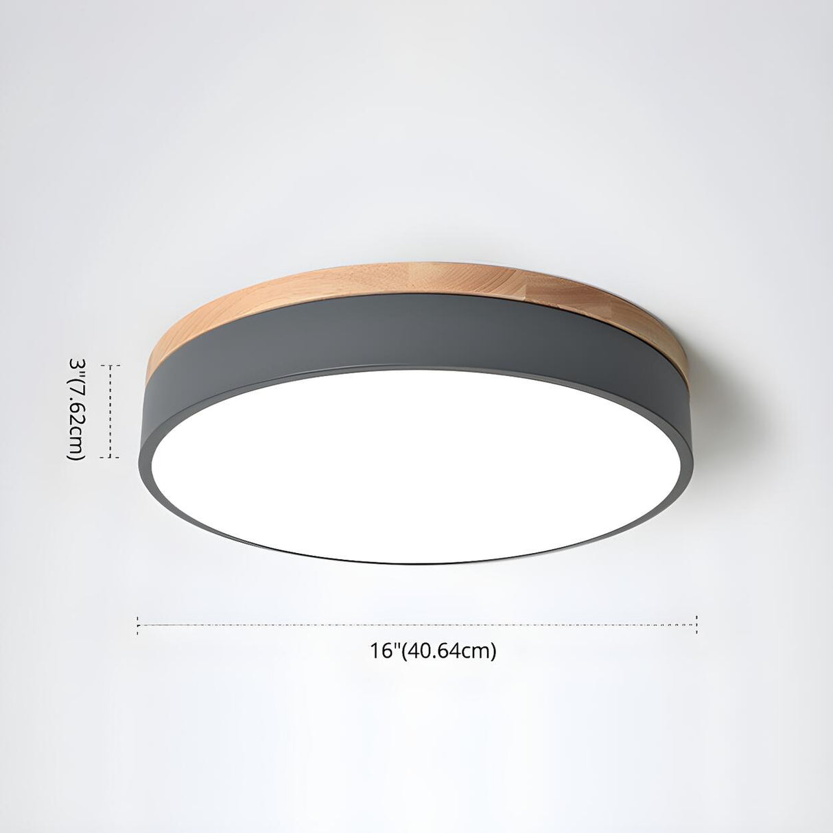 White Wood Drum Dimmable LED Flush Mount Ceiling Light Image - 10