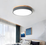 White Wood Drum Dimmable LED Flush Mount Ceiling Light Image - 17