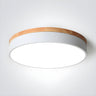 White Wood Drum Dimmable LED Flush Mount Ceiling Light Image - 5