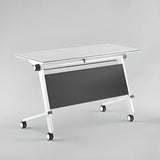 White Wood Foldable Rectangular Casters Writing Desk Image - 6