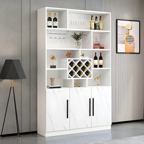 White Wood Freestanding Tall Stemware Rack Wine Cabinet Image - 1