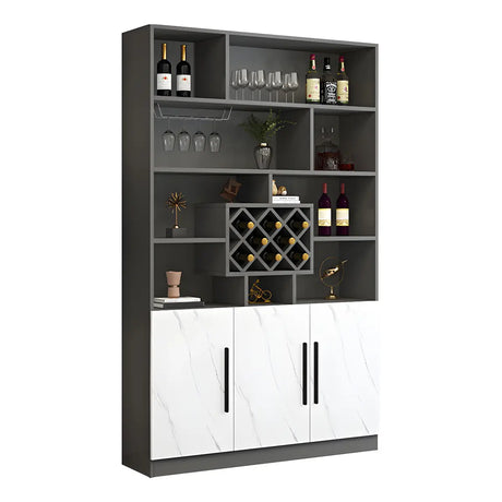 White Wood Freestanding Tall Stemware Rack Wine Cabinet Image - 2