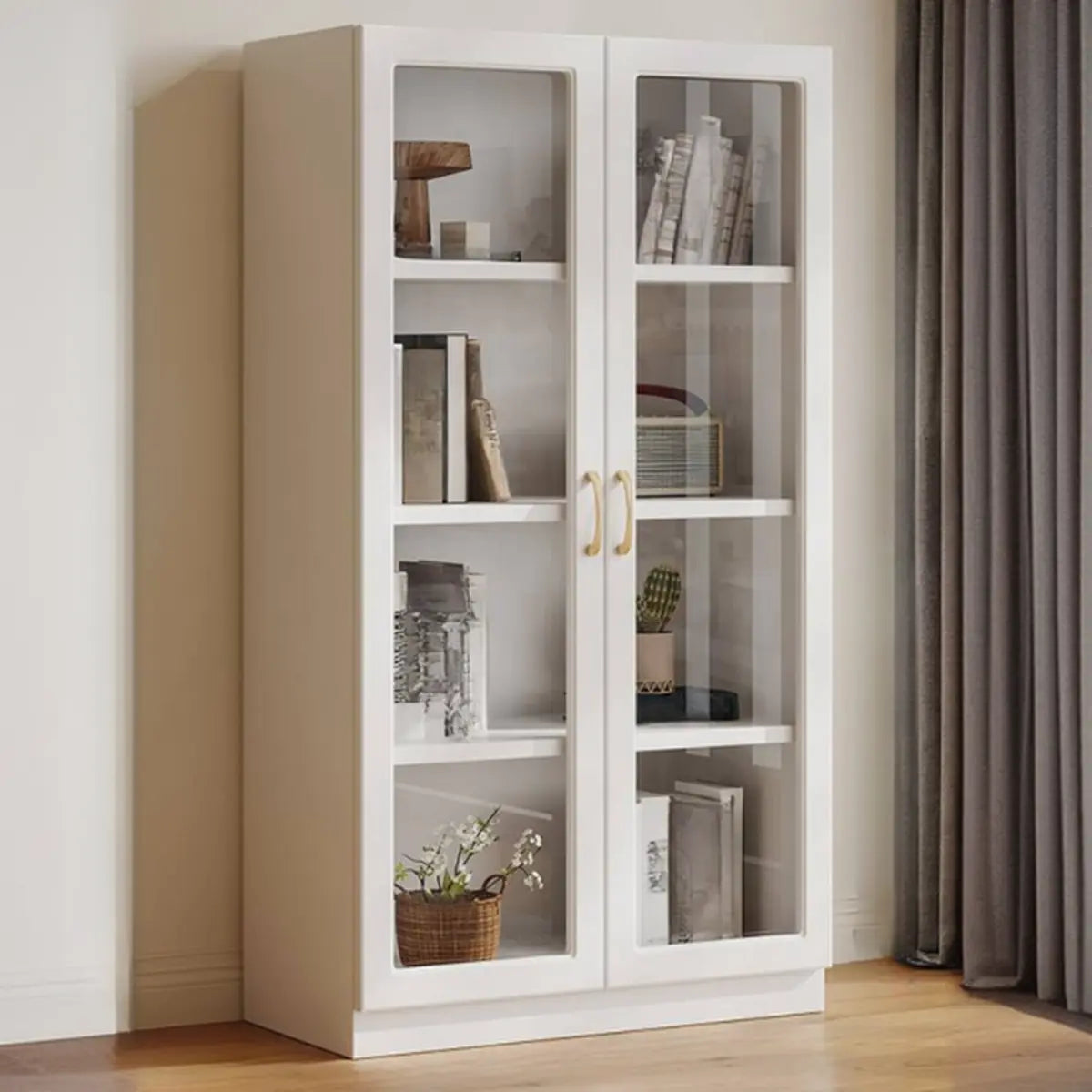 White Wood Living Room Standard Storage Display Cabinet Image - 3