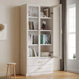 White Wood Living Room Standard Storage Display Cabinet Image - 4