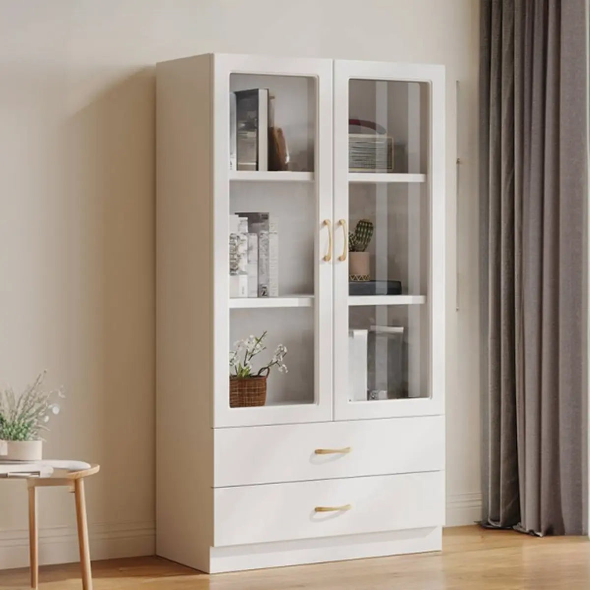 White Wood Living Room Standard Storage Display Cabinet Image - 9