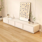 White Wood Long Rectangular TV Stand with Drawers Image - 4