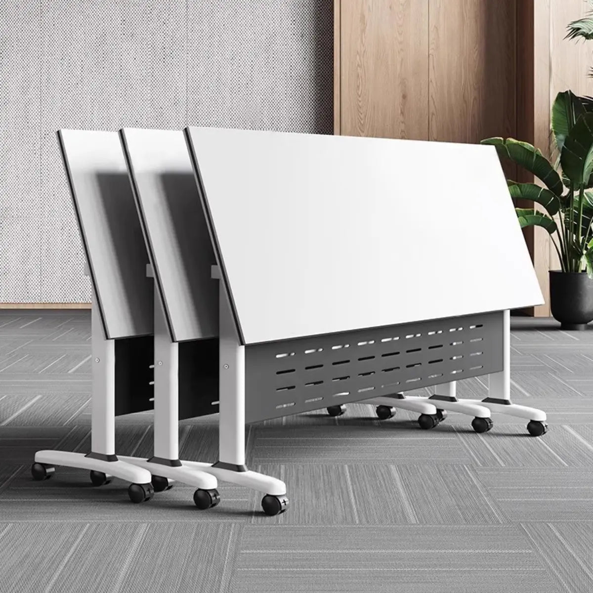 White Wood Movable Folding Exterior Shelf Computer Desk Image - 1