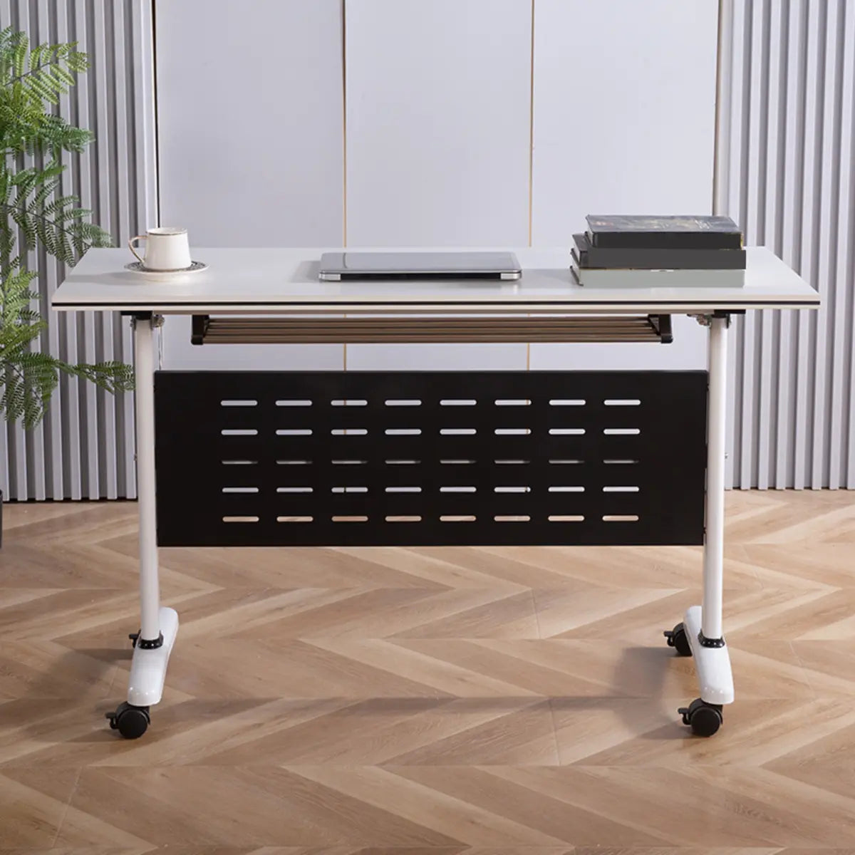 White Wood Movable Folding Exterior Shelf Computer Desk Image - 3