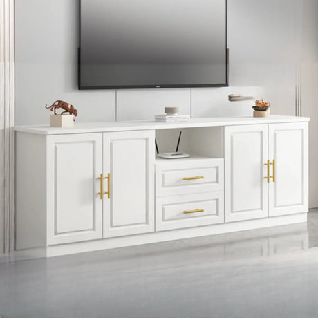 White Wood Open Storage Cabinet Rectangle TV Stand Image - 1