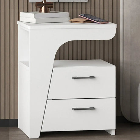 White Wood Open Storage Nightstand with 2 Drawers Shelf Image - 1