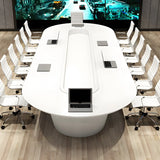 White Wood Oval Stainless Steel Base Conference Table Image - 3