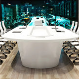 White Wood Oval Stainless Steel Base Conference Table Image - 7