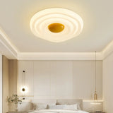 White Wood Poached Egg Shape LED Flush Mount Light Image - 4