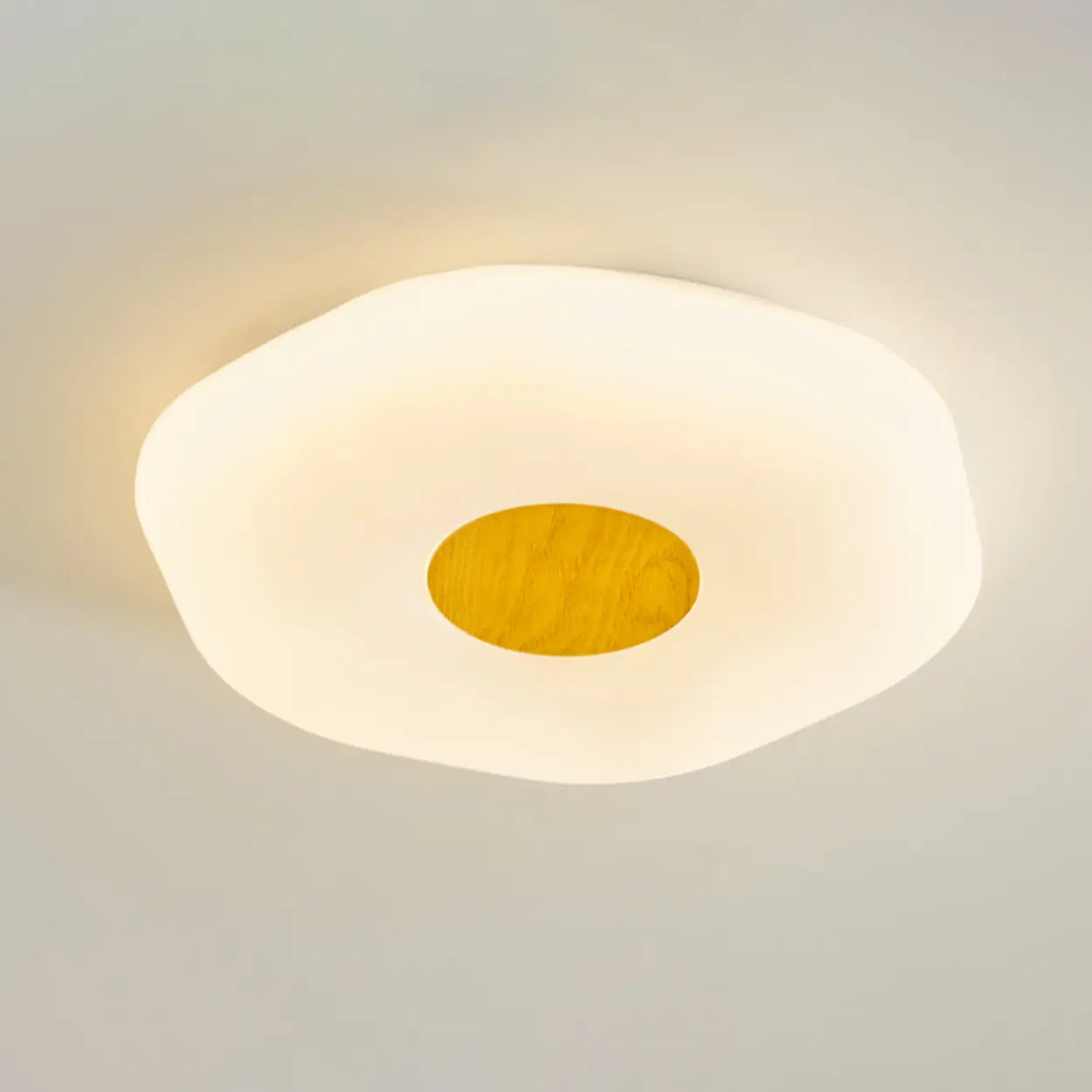 White Wood Poached Egg Shape LED Flush Mount Light Image - 6