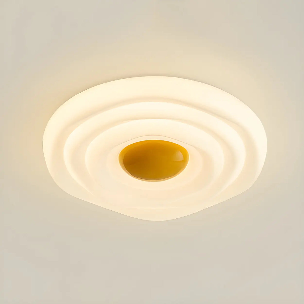 White Wood Poached Egg Shape LED Flush Mount Light Image - 7