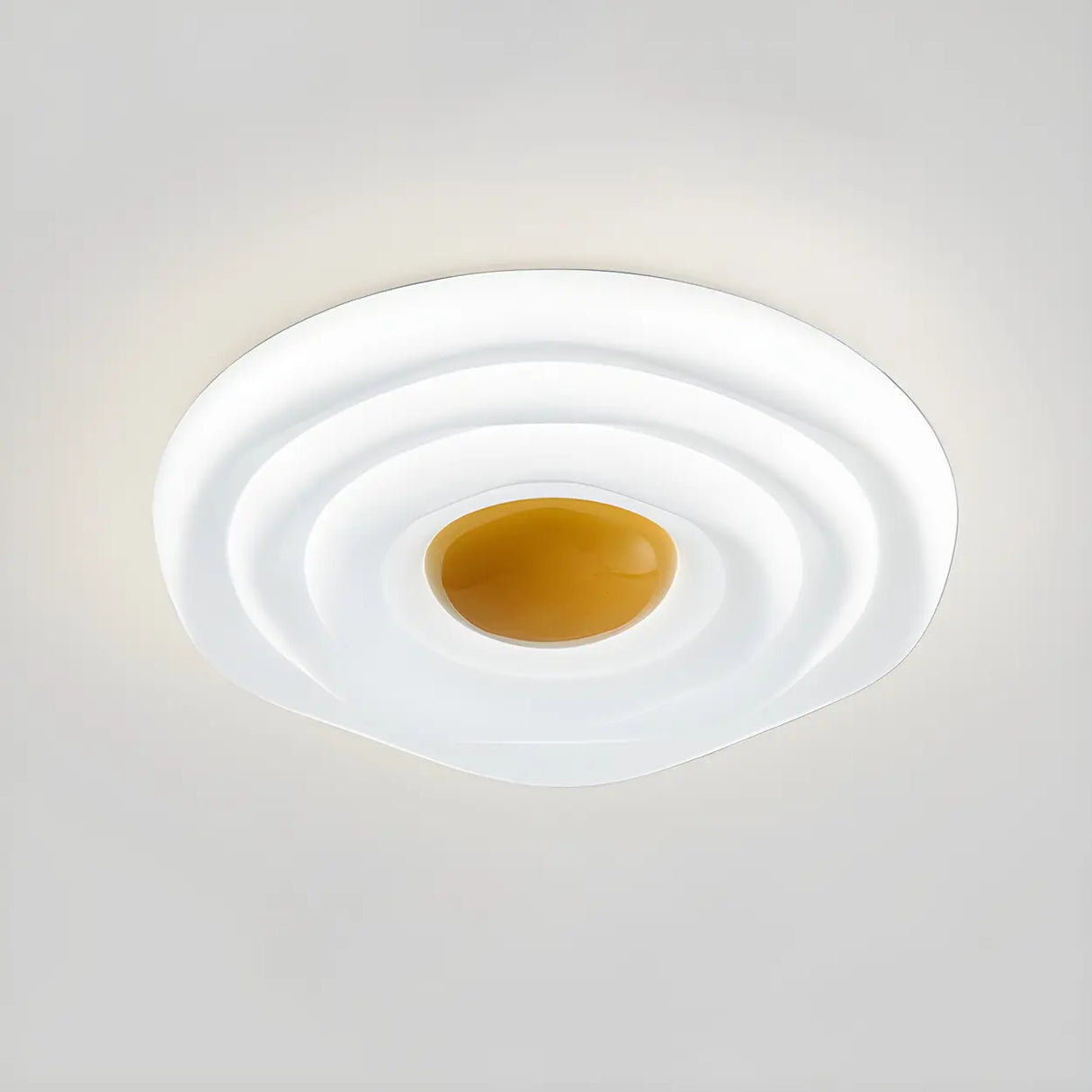 White Wood Poached Egg Shape LED Flush Mount Light Image - 8